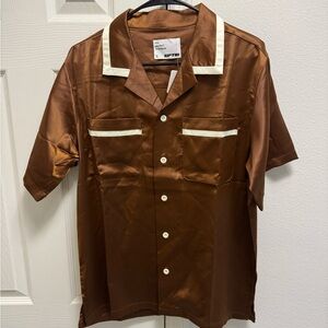 EPTM Satin Button Down Shirt – Brown – Size Small
